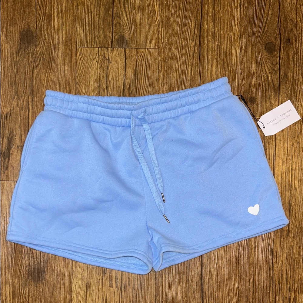 Sky Blue Women's Athletic Shorts with Heart Accent
